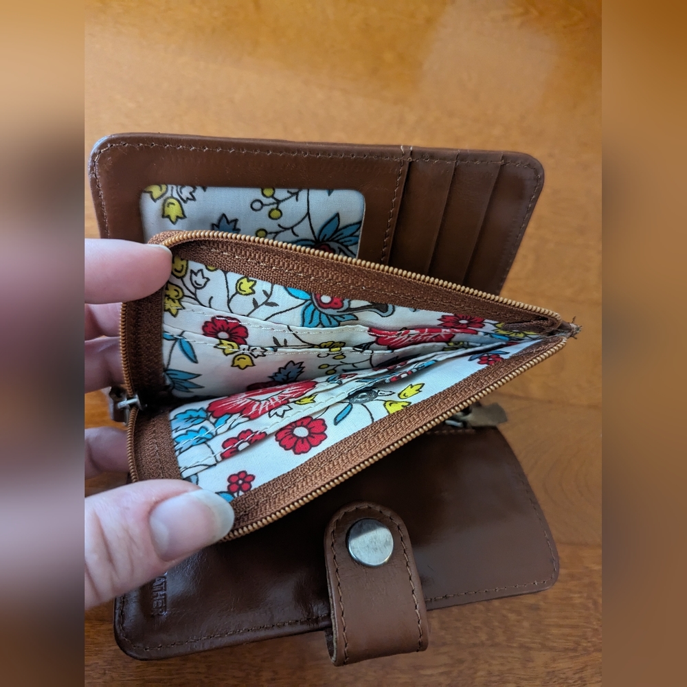 Brown wallet with floral print inside
